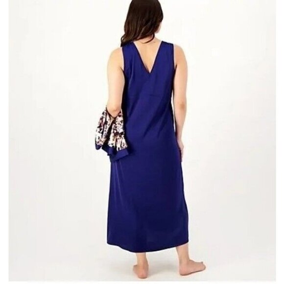 Breezies Lounge Sleep Dress with Printed Lounge Topper Eclipse Floral Medium - Picture 2 of 4